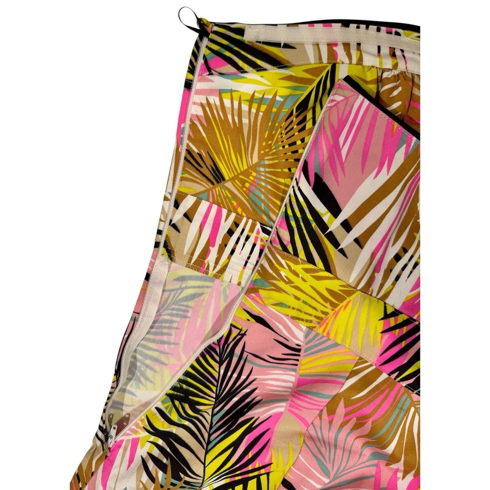 H&M‎ Strapless Tropical Palm Print Dress Size 14 Sweetheart A-Line - Picture 7 of 16
